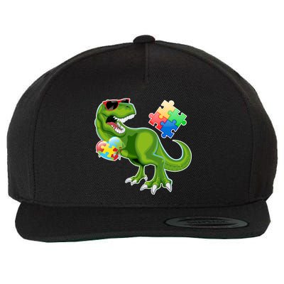 T-Rex Autism Awareness Puzzle Dinosaur  Wool Snapback Cap