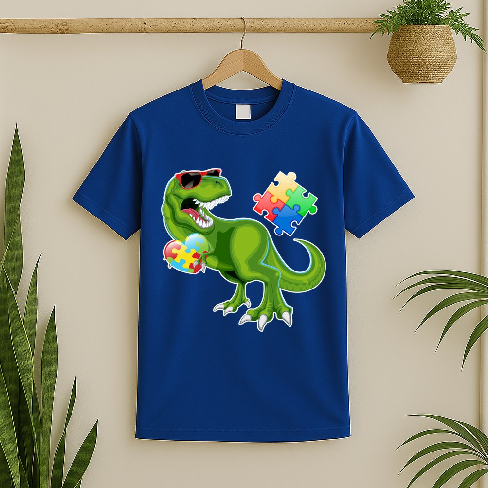 T-Rex Autism Awareness Puzzle Dinosaur  T-Shirt