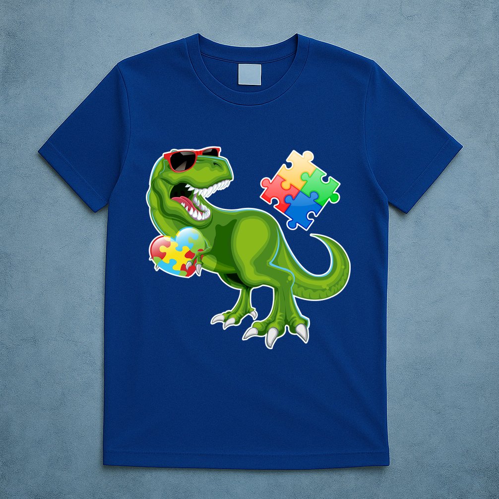 T-Rex Autism Awareness Puzzle Dinosaur  T-Shirt