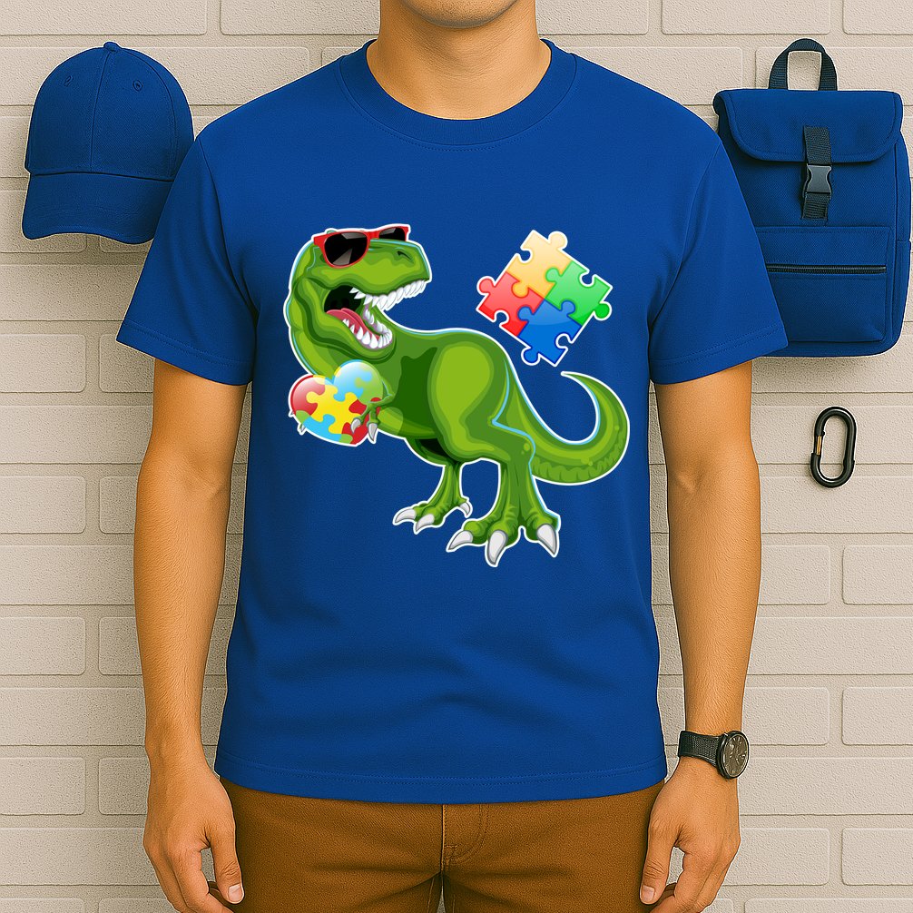 T-Rex Autism Awareness Puzzle Dinosaur  T-Shirt