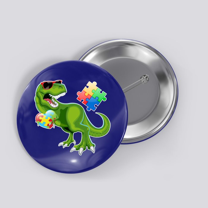 T-Rex Autism Awareness Puzzle Dinosaur  Button