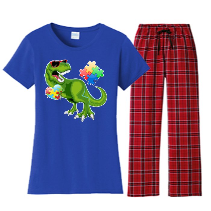 T-Rex Autism Awareness Puzzle Dinosaur  Women's Flannel Pajama Set