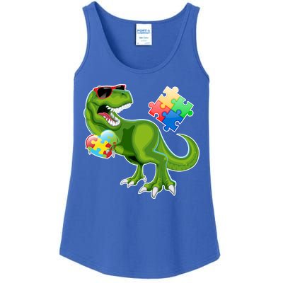 T-Rex Autism Awareness Puzzle Dinosaur  Ladies Essential Tank