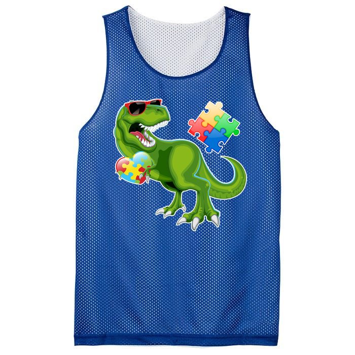 T-Rex Autism Awareness Puzzle Dinosaur  Mesh Reversible Basketball Jersey Tank