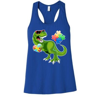 T-Rex Autism Awareness Puzzle Dinosaur  Women's Racerback Tank