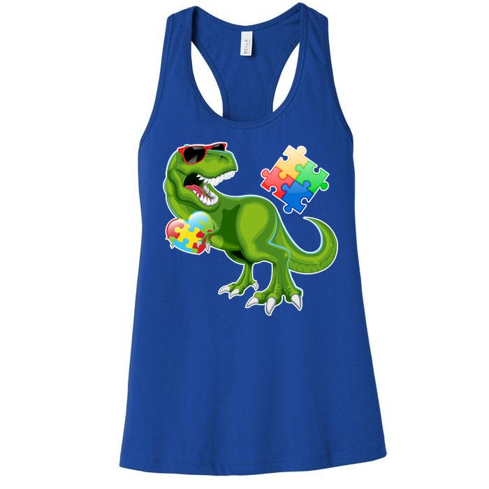 T-Rex Autism Awareness Puzzle Dinosaur  Women's Racerback Tank