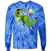 T-Rex Autism Awareness Puzzle Dinosaur  Tie-Dye Long Sleeve Shirt