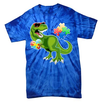 T-Rex Autism Awareness Puzzle Dinosaur  Tie-Dye T-Shirt