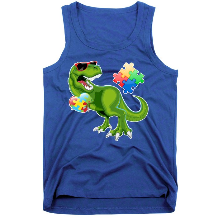 T-Rex Autism Awareness Puzzle Dinosaur  Tank Top