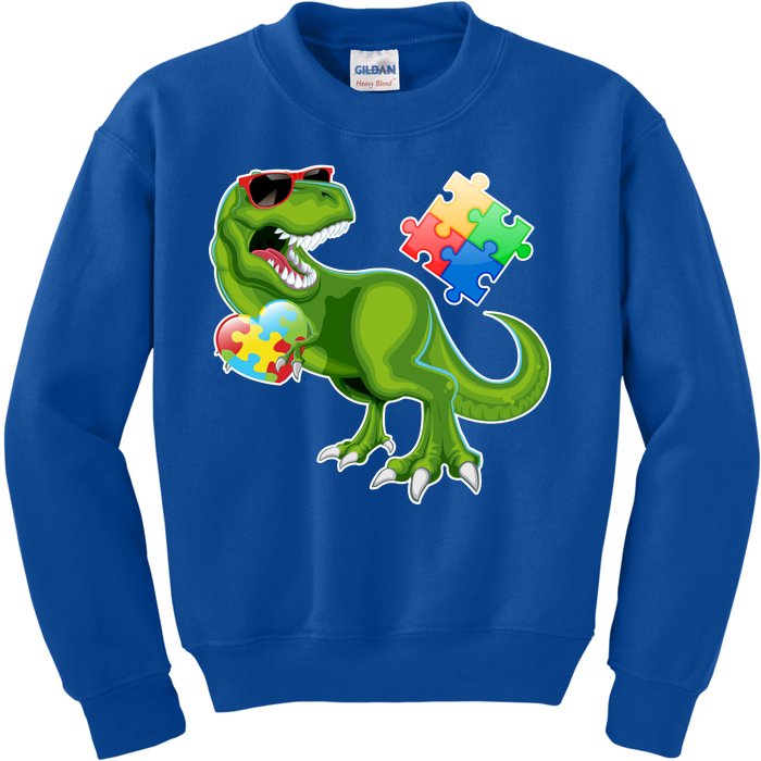 T-Rex Autism Awareness Puzzle Dinosaur  Kids Sweatshirt