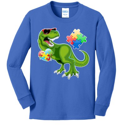 T-Rex Autism Awareness Puzzle Dinosaur  Kids Long Sleeve Shirt