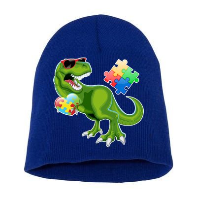 T-Rex Autism Awareness Puzzle Dinosaur  Short Acrylic Beanie