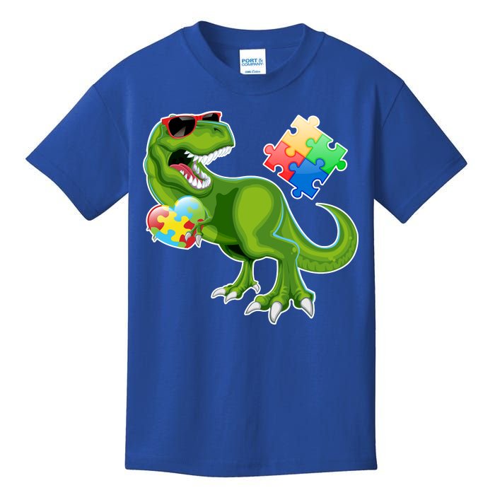 T-Rex Autism Awareness Puzzle Dinosaur  Kids T-Shirt