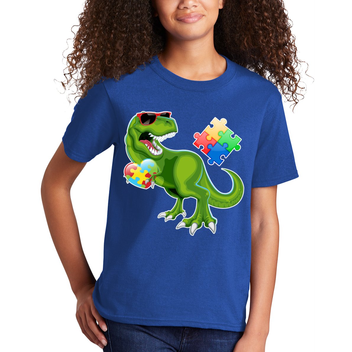 T-Rex Autism Awareness Puzzle Dinosaur  Kids T-Shirt