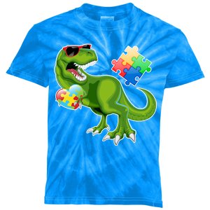 T-Rex Autism Awareness Puzzle Dinosaur  Kids Tie-Dye T-Shirt