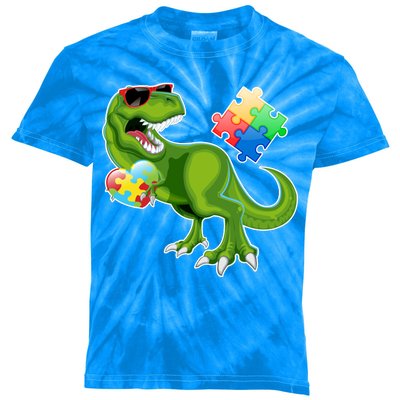 T-Rex Autism Awareness Puzzle Dinosaur  Kids Tie-Dye T-Shirt