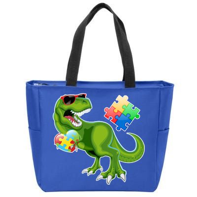 T-Rex Autism Awareness Puzzle Dinosaur  Zip Tote Bag