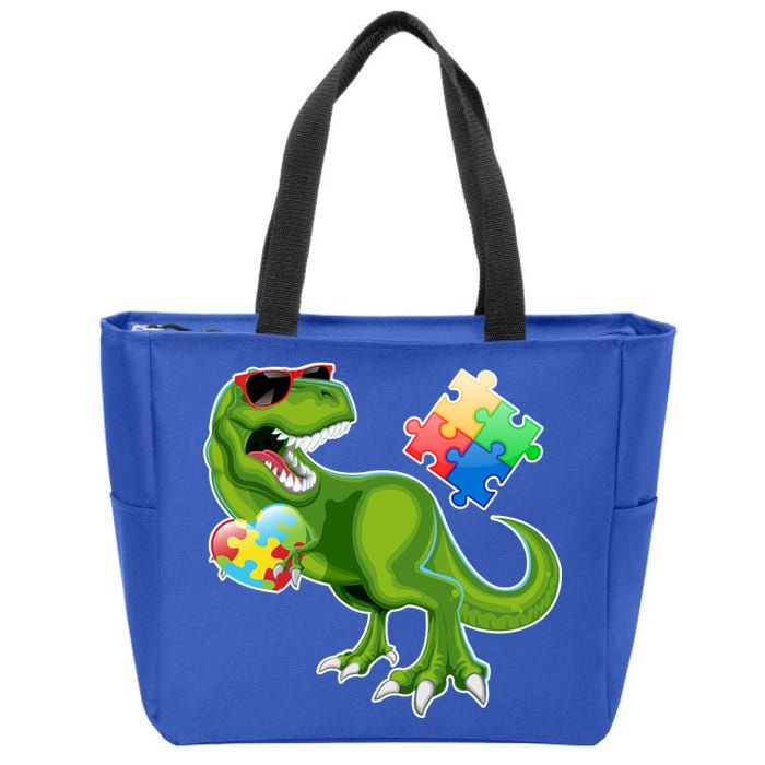 T-Rex Autism Awareness Puzzle Dinosaur  Zip Tote Bag