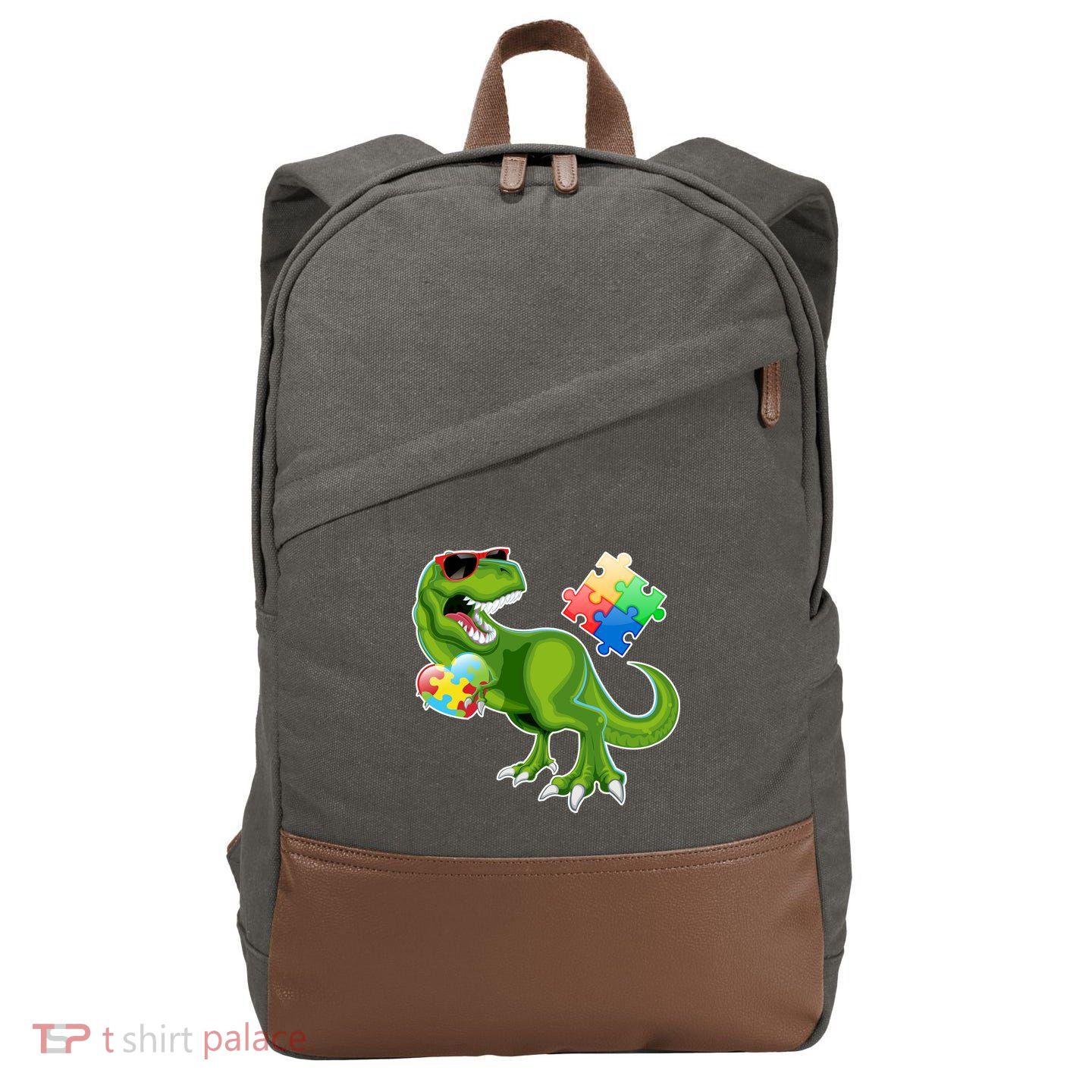 T-Rex Autism Awareness Puzzle Dinosaur  Cotton Canvas Backpack