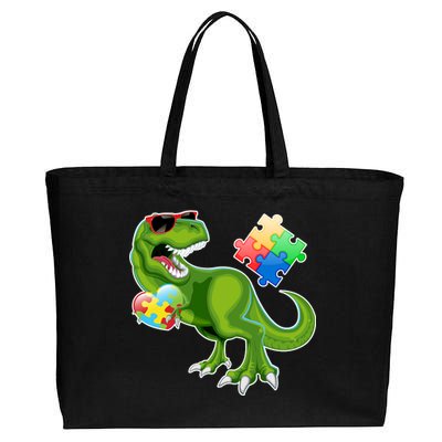 T-Rex Autism Awareness Puzzle Dinosaur  Cotton Canvas Jumbo Tote