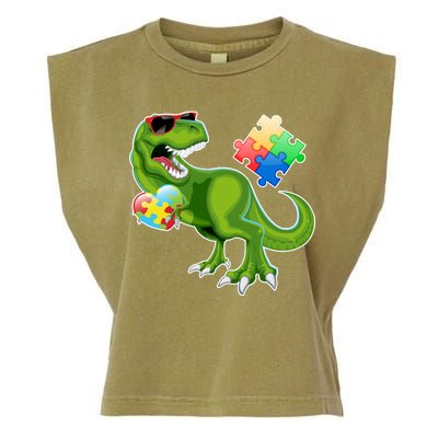 T-Rex Autism Awareness Puzzle Dinosaur  Garment-Dyed Women's Muscle Tee