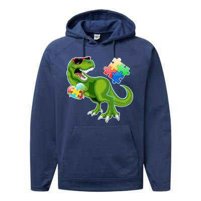 T-Rex Autism Awareness Puzzle Dinosaur  Performance Fleece Hoodie