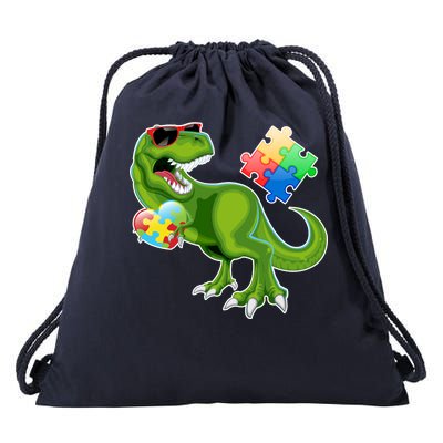 T-Rex Autism Awareness Puzzle Dinosaur  Drawstring Bag