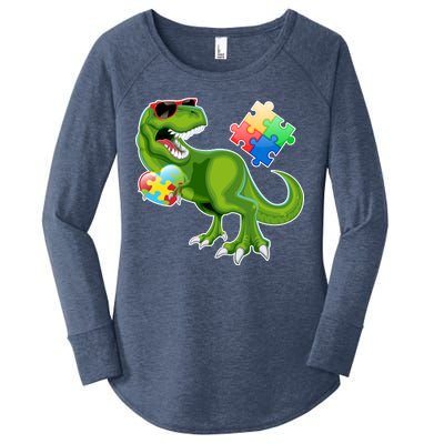 T-Rex Autism Awareness Puzzle Dinosaur  Women's Perfect Tri Tunic Long Sleeve Shirt