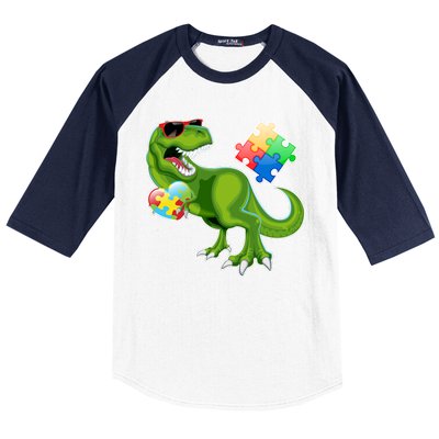 T-Rex Autism Awareness Puzzle Dinosaur  Baseball Sleeve Shirt