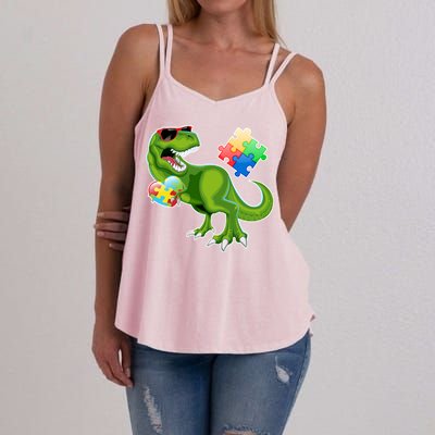 T-Rex Autism Awareness Puzzle Dinosaur  Women's Strappy Tank