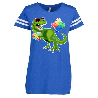 T-Rex Autism Awareness Puzzle Dinosaur  Enza Ladies Jersey Football T-Shirt