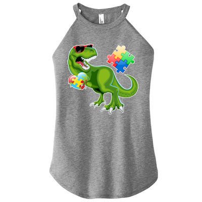 T-Rex Autism Awareness Puzzle Dinosaur  Women's Perfect Tri Rocker Tank