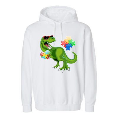 T-Rex Autism Awareness Puzzle Dinosaur  Garment-Dyed Fleece Hoodie