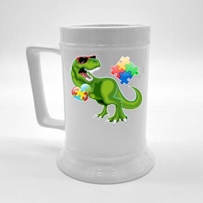 T-Rex Autism Awareness Puzzle Dinosaur  Beer Stein