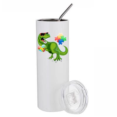 T-Rex Autism Awareness Puzzle Dinosaur  Stainless Steel Tumbler