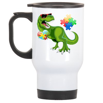 T-Rex Autism Awareness Puzzle Dinosaur  Stainless Steel Travel Mug