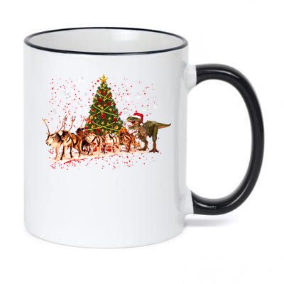 T-Rex Chasing Reindeer Funny Christmas 11oz Black Color Changing Mug