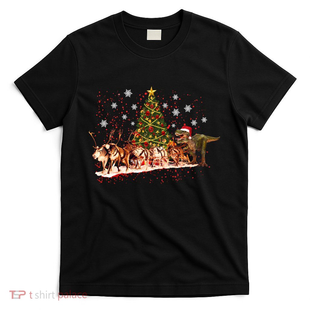 T-Rex Chasing Reindeer Funny Christmas T-Shirt
