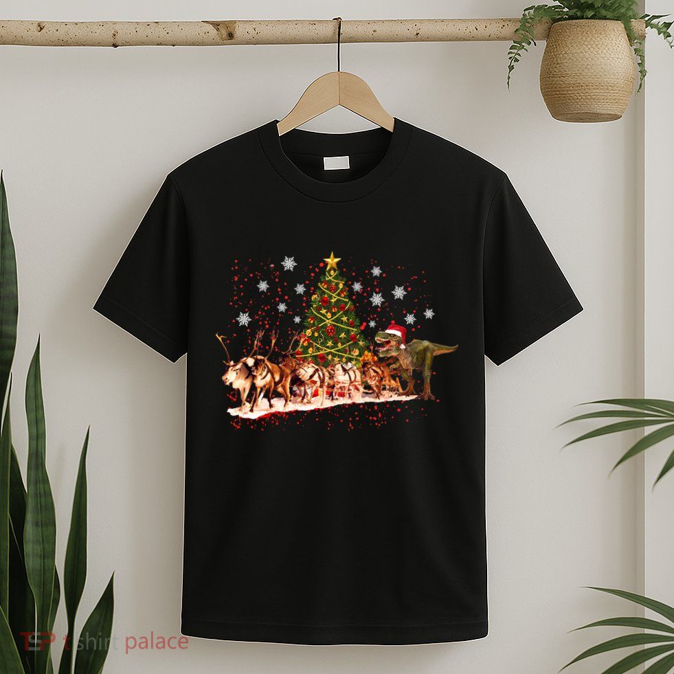 T-Rex Chasing Reindeer Funny Christmas T-Shirt