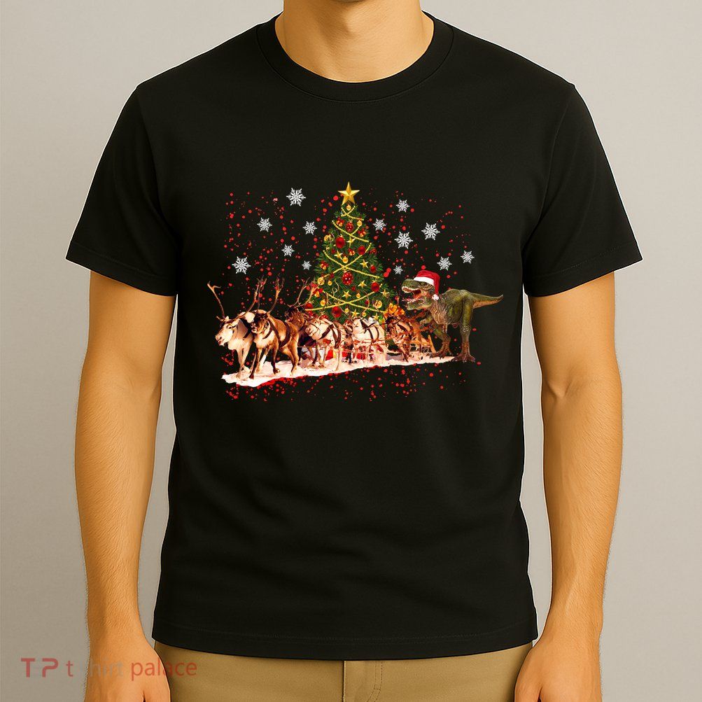 T-Rex Chasing Reindeer Funny Christmas T-Shirt