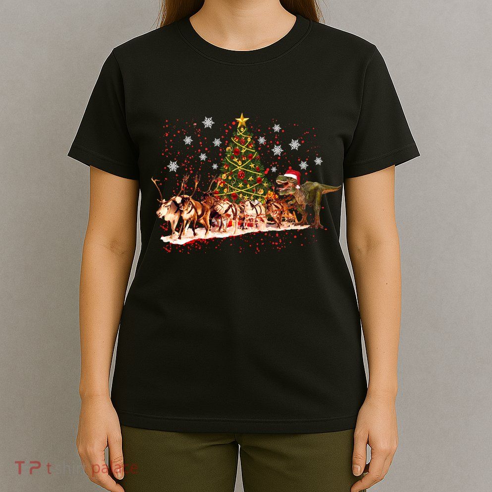 T-Rex Chasing Reindeer Funny Christmas T-Shirt