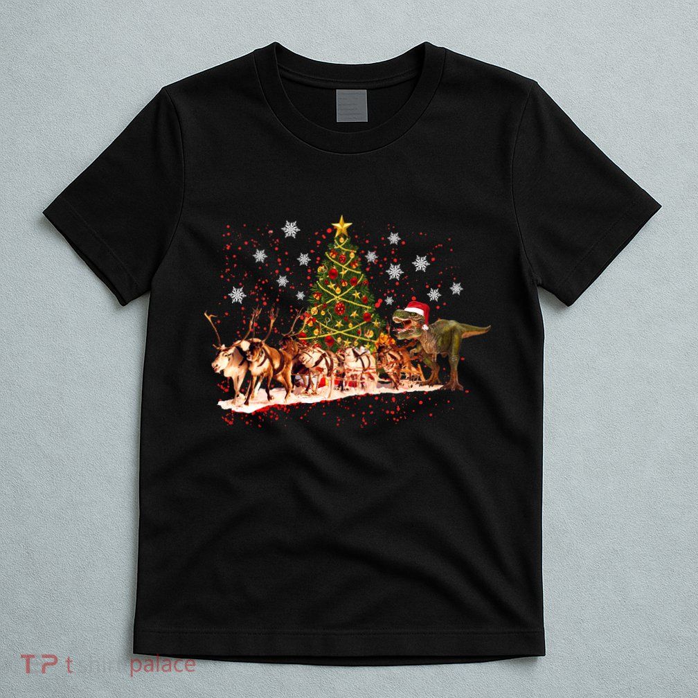 T-Rex Chasing Reindeer Funny Christmas T-Shirt