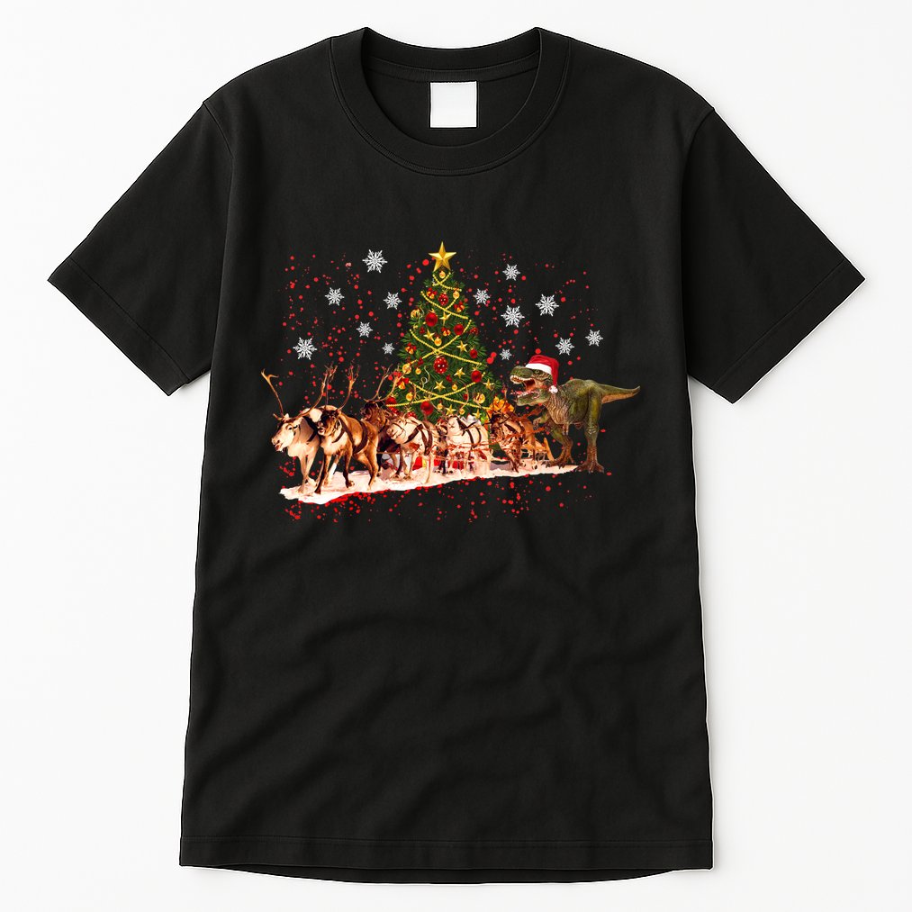 T-Rex Chasing Reindeer Funny Christmas Tall T-Shirt