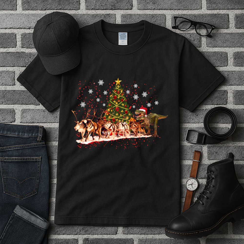 T-Rex Chasing Reindeer Funny Christmas Tall T-Shirt