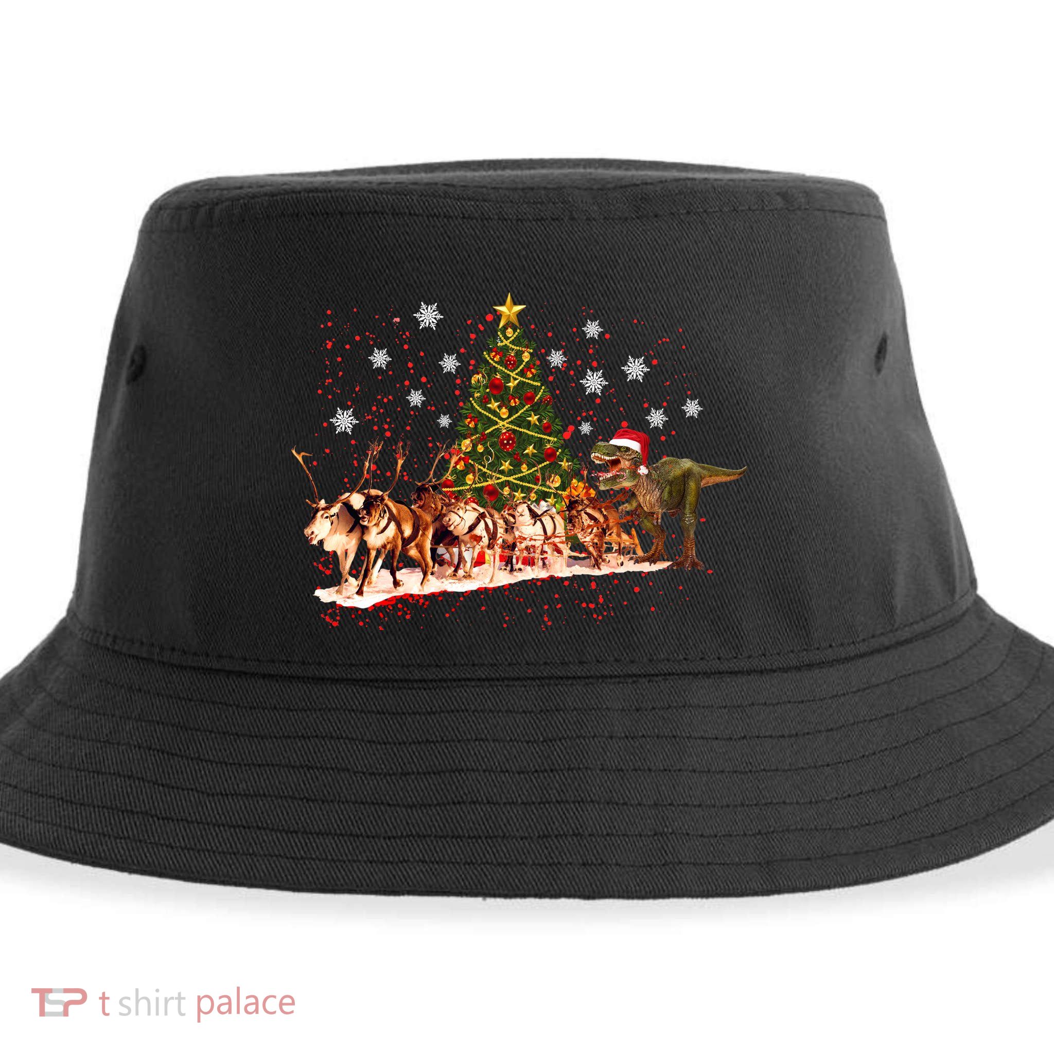 T-Rex Chasing Reindeer Funny Christmas Sustainable Bucket Hat