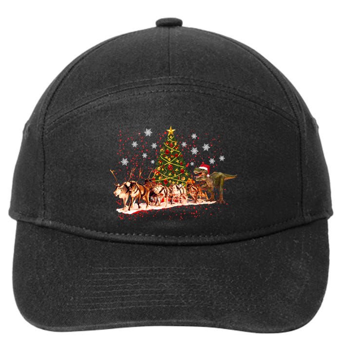 T-Rex Chasing Reindeer Funny Christmas 7-Panel Snapback Hat