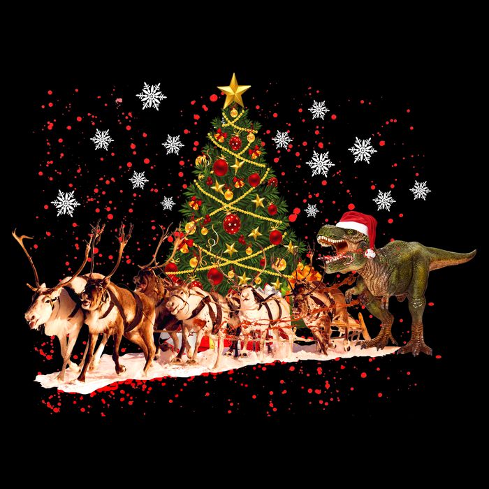 T-Rex Chasing Reindeer Funny Christmas 7-Panel Snapback Hat