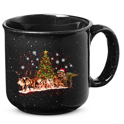T-Rex Chasing Reindeer Funny Christmas 15oz Campfire Ceramic Mug