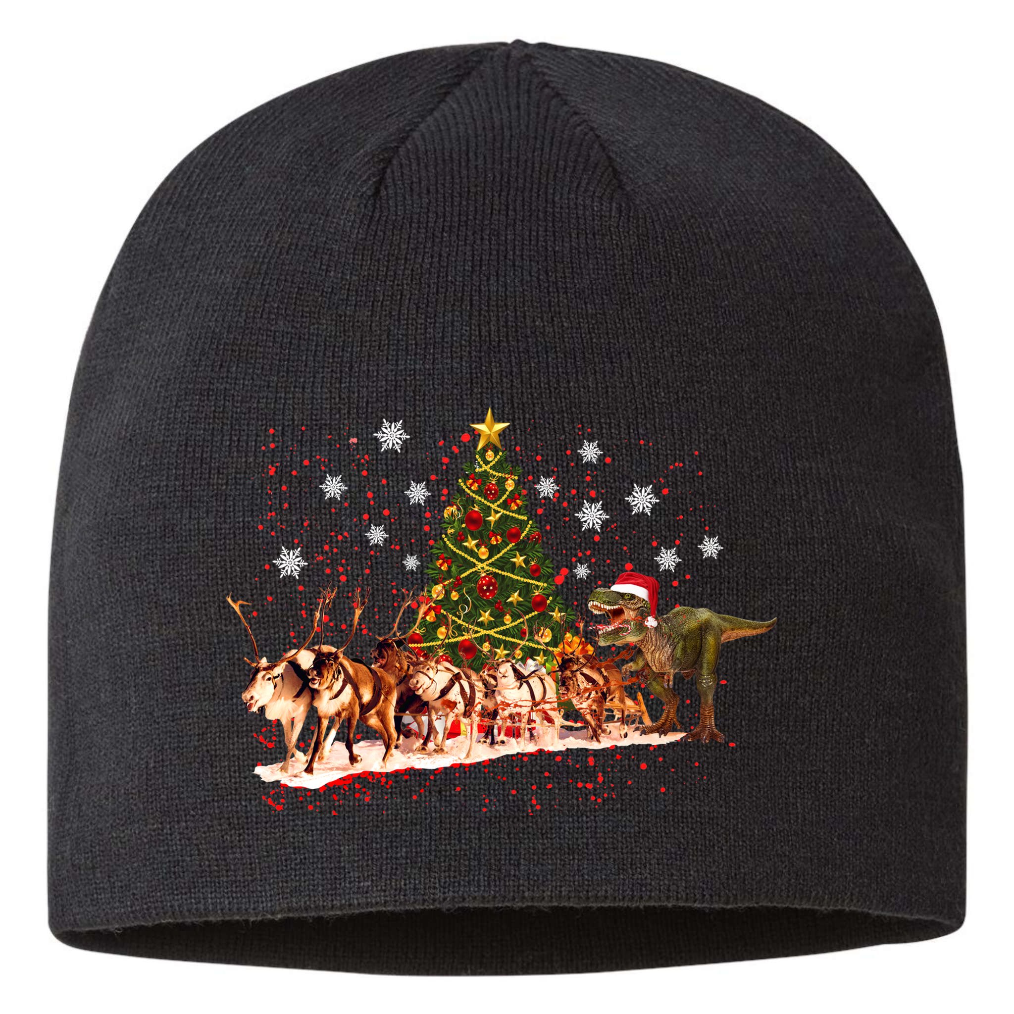 T-Rex Chasing Reindeer Funny Christmas Sustainable Beanie