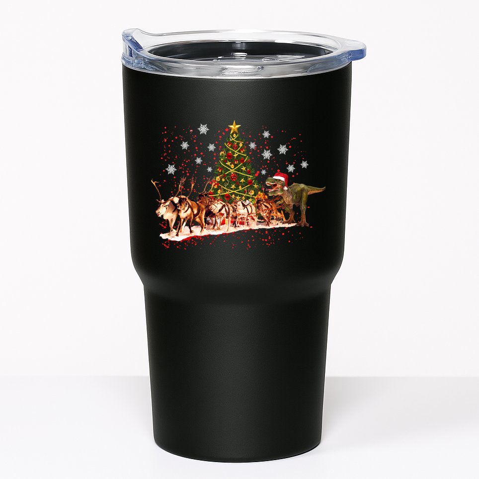 T-Rex Chasing Reindeer Funny Christmas Tumbler